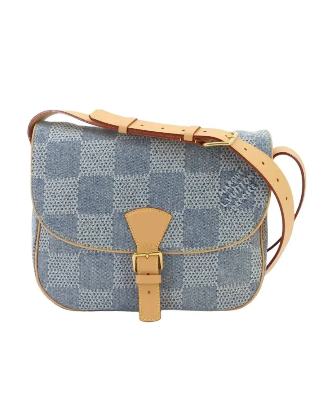 Louis Vuitton Damier Denim Montsouris Messenger MM Shoulder Bag Blue